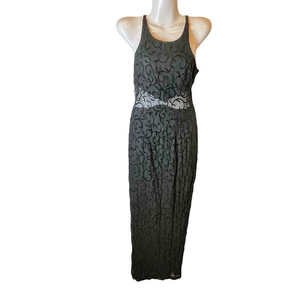 VTG Bari Jay Y2K Black Burnout Velvet Sheer Waist Maxi Dress XS Gothic Vamp 90s - Picture 1 of 8